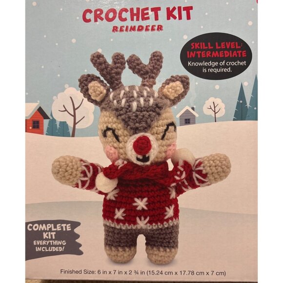 Rudolph Reindeer Crochet Kit Needle Creations Intermediate Skill Level 6 x 7" - Picture 2 of 4